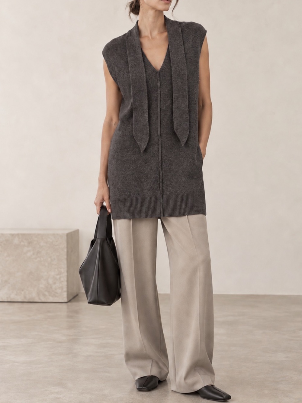 L’Academie Gray Knit Long Top Size S